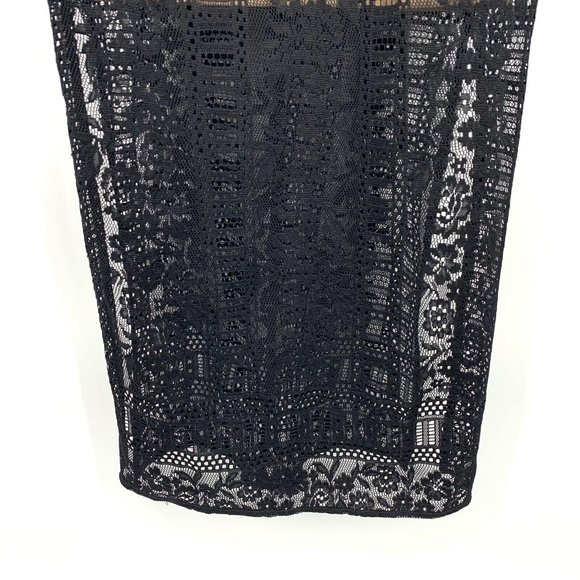 Miss Selfridge Dress Maxi Black Floral Lace Sleeveless Open Back Slits - Picture 8 of 13